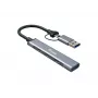 USB 3.2 Gen 1 4 prievadų šakotuvas EQUIP — 3× USB‑C + 1× USB‑A, 5 Gbit/s, aliuminis, pilka