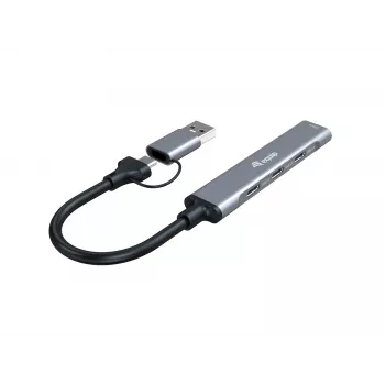USB 3.2 Gen 1 4 prievadų šakotuvas EQUIP — 3× USB‑C + 1× USB‑A, 5 Gbit/s, aliuminis, pilka