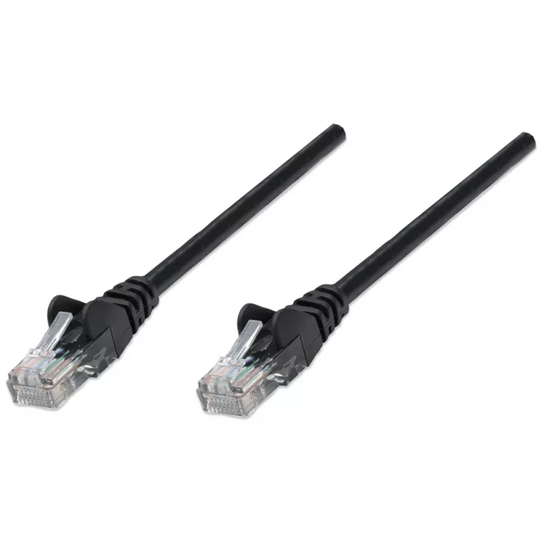 Intellinet tinklo kabelis, Cat5e, 20 m, juodas, CCA, U/UTP, PVC, RJ45, auksuoti kontaktai, nesikabinantis, su apsaugine mova, viso gyvenimo garantija