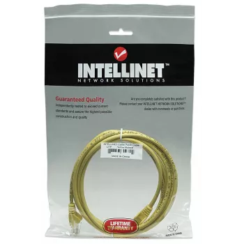 “Intellinet” tinklo komutacinis kabelis, Cat5e, 15 m, geltonas, CCA, U/UTP, PVC, RJ45, auksuoti kontaktai, bekliūvis, su apsauga, garantija visam laikui