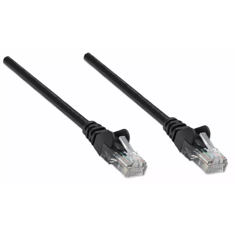 „Intellinet“ tinklo kabelis, Cat5e, 15 m, juodas, CCA, U/UTP, PVC, RJ45, paauksuoti kontaktai, neužsikabinantis, su apsaugine apvalkalo mova, garantija visam eksploatavimo laikui
