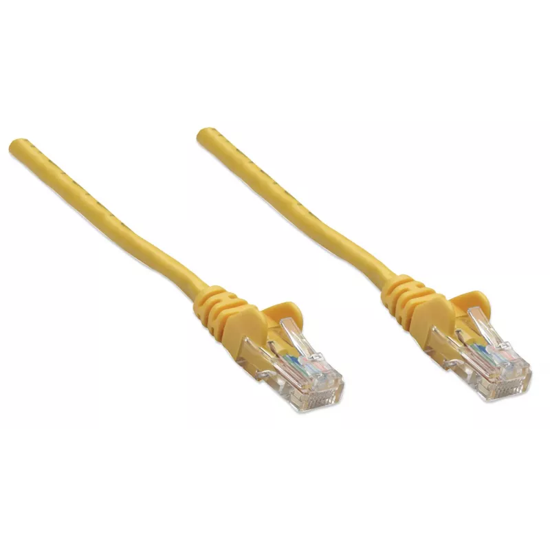 Intellinet tinklo komutacinis kabelis, Cat5e, 10 m, geltonas, CCA, U/UTP, PVC, RJ45, auksuoti kontaktai, be užkliuvimo, su apsauginiu gaubteliu, garantija visam laikui