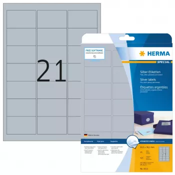 Lipnus spausdintuvo etiketės HERMA Labels A4 63.5x38.1 mm sidabrinė plėvelė blizgi