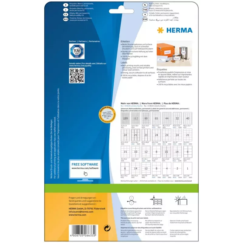 Lipnus spausdintuvo lipdukas HERMA Labels Premium A4 66x33,8 mm