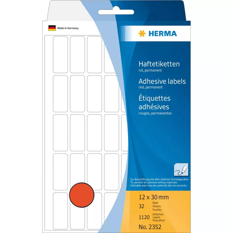Daugiafunkcinės etiketės HERMA 12x30 mm raudonos matinės popierinės rankiniam įrašymui