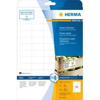 HERMA etiketės A4 38,1x21,2 mm baltos, itin stiprus sukibimas, 1625 vnt.