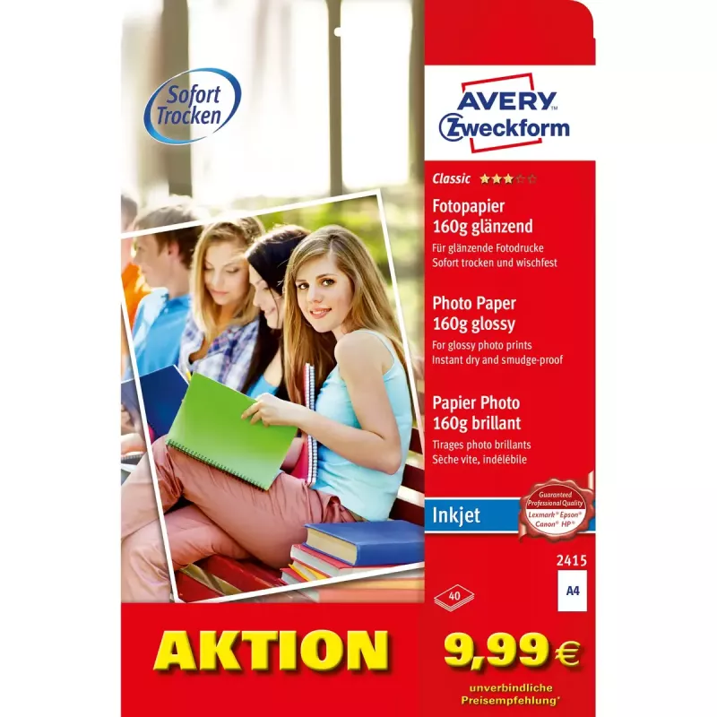 Blizgus popierius Avery Classic Inkjet DIN A4 160g