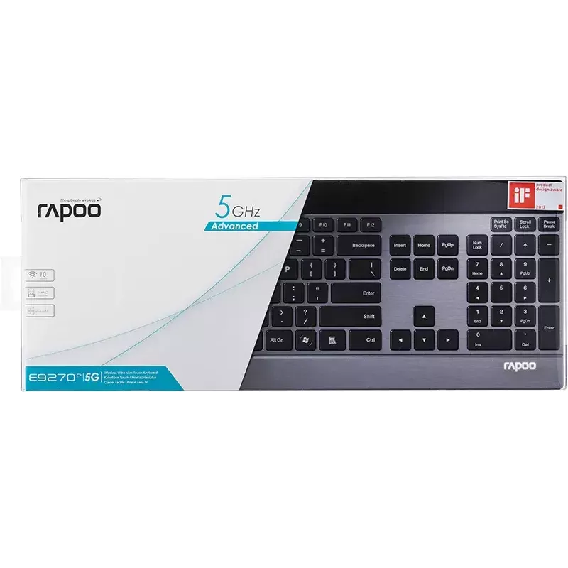Klaviatūra Rapoo E9270P RF Wireless QWERTZ vokiška juoda sidabrinė