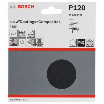 Bosch 2 608 606 757 rankinio šlifavimo reikmenys Šlifavimo lapelis Itin smulkiagrūdis P120 10 vnt.