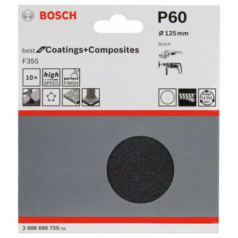 Bosch 2 608 606 755 rankinio šlifavimo reikmenys Šlifavimo lapas P60 10 vnt.