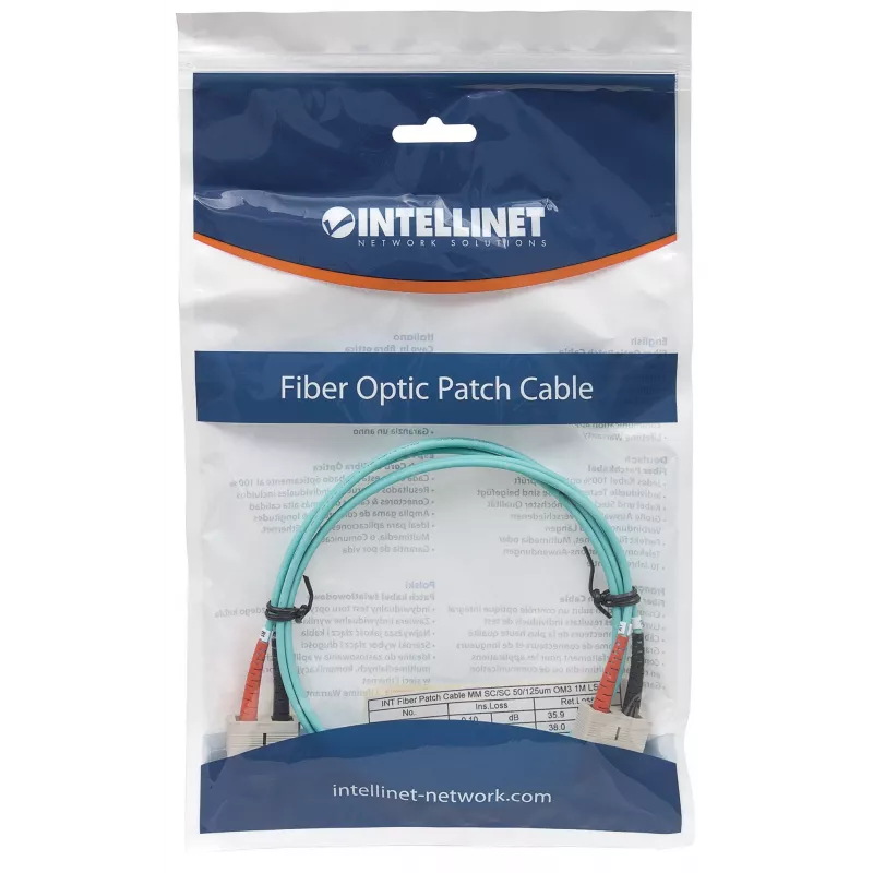 Intellinet Fiber Optic komutacinis kabelis, OM3, SC/SC, 3m, Aqua, Duplex, Multimode, 50/125 µm, LSZH, Fibre, Lifetime Warranty