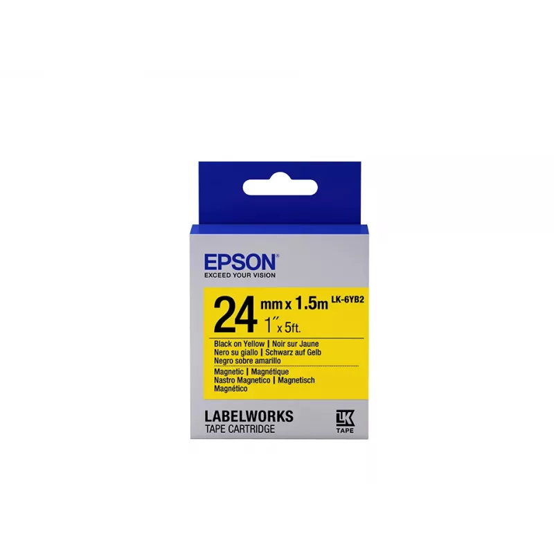 Epson etikečių kasetė magnetinė LK-6YB2 juoda/geltona 24 mm (1,5 m)