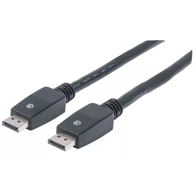 Manhattan DisplayPort 1.1 kabelis, 4K@60Hz, 10 m, kištukas–kištukas, su fiksatoriais, pilnai ekranuotas, juodas, garantija visam naudojimo laikui