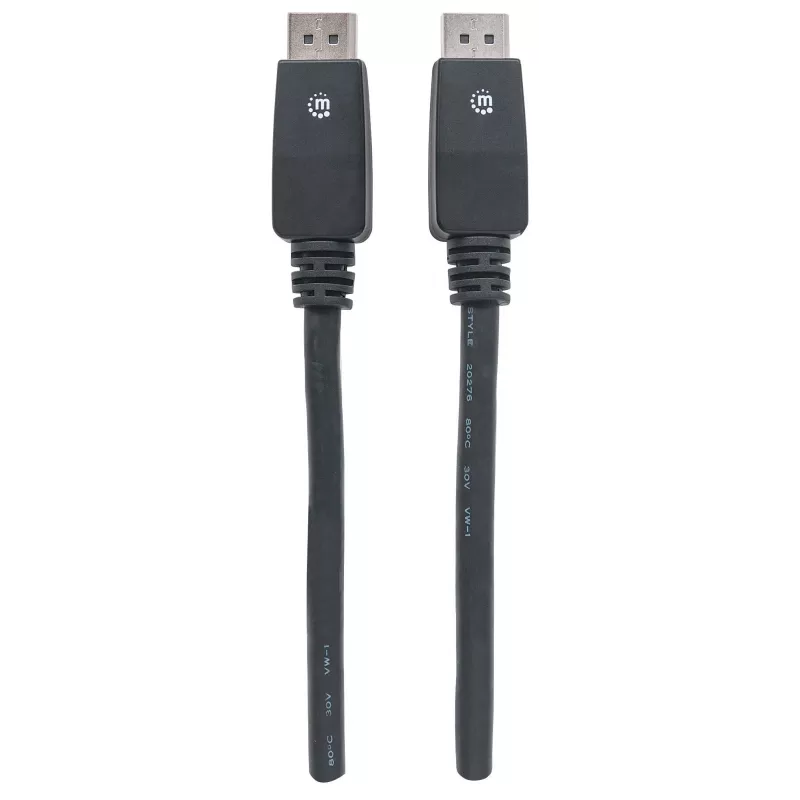 Manhattan DisplayPort 1.1 kabelis, 4K@60Hz, 10 m, kištukas–kištukas, su fiksatoriais, pilnai ekranuotas, juodas, garantija visam naudojimo laikui