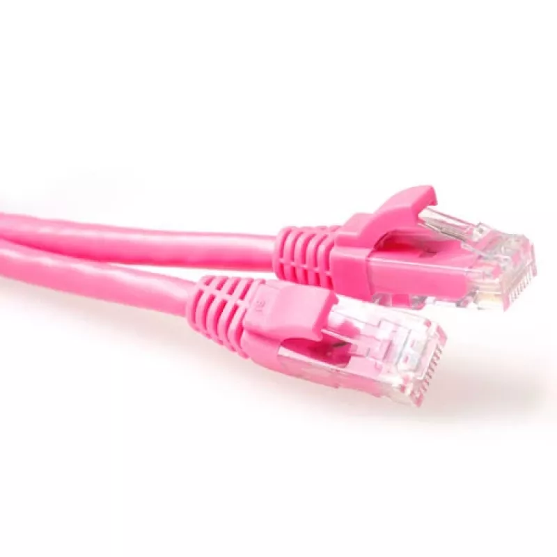ACT Pink 1 meter U/UTP CAT6A komutacinis kabelis snagless su RJ45 jungtimis