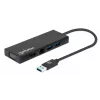 Manhattan USB-A dokas / šakotuvas, prievadai (x5): Ethernet, HDMI, USB-A (x2) ir VGA, „Micro-USB“ maitinimo įvesties prievadas (pasirinktinai, tik kai reikia papildomos galios. Neprivalomas dviejų monitorių funkcijai. Kabelis nepridedamas), aliuminis, juodas, trejų metų garantija