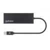 Manhattan USB-A dokas / šakotuvas, prievadai (x5): Ethernet, HDMI, USB-A (x2) ir VGA, „Micro-USB“ maitinimo įvesties prievadas (pasirinktinai, tik kai reikia papildomos galios. Neprivalomas dviejų monitorių funkcijai. Kabelis nepridedamas), aliuminis, juodas, trejų metų garantija