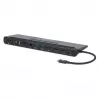Manhattan USB-C dokas / šakotuvas su kortelių skaitytuvu ir MST, prievadai (x9): garso 3,5 mm, DisplayPort, Ethernet, HDMI, USB-A (x3), USB-C ir VGA, su maitinimo tiekimu (100 W) į USB-C prievadą (pastaba: reikalingas USB-C tinklo įkroviklis ir USB-C laidas), visi prievadai gali būti naudojami vienu metu