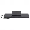 Manhattan USB-C dokas / šakotuvas su kortelių skaitytuvu ir MST, prievadai (x9): garso 3,5 mm, DisplayPort, Ethernet, HDMI, USB-A (x3), USB-C ir VGA, su maitinimo tiekimu (100 W) į USB-C prievadą (pastaba: reikalingas USB-C tinklo įkroviklis ir USB-C laidas), visi prievadai gali būti naudojami vienu metu