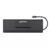 Manhattan USB-C dokas / šakotuvas su kortelių skaitytuvu ir MST, prievadai (x9): garso 3,5 mm, DisplayPort, Ethernet, HDMI, USB-A (x3), USB-C ir VGA, su maitinimo tiekimu (100 W) į USB-C prievadą (pastaba: reikalingas USB-C tinklo įkroviklis ir USB-C laidas), visi prievadai gali būti naudojami vienu metu