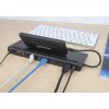 Manhattan USB-C dokas / šakotuvas su kortelių skaitytuvu ir MST, prievadai (x9): garso 3,5 mm, DisplayPort, Ethernet, HDMI, USB-A (x3), USB-C ir VGA, su maitinimo tiekimu (100 W) į USB-C prievadą (pastaba: reikalingas USB-C tinklo įkroviklis ir USB-C laidas), visi prievadai gali būti naudojami vienu metu