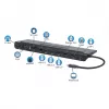 Manhattan USB-C dokas / šakotuvas su kortelių skaitytuvu ir MST, prievadai (x9): garso 3,5 mm, DisplayPort, Ethernet, HDMI, USB-A (x3), USB-C ir VGA, su maitinimo tiekimu (100 W) į USB-C prievadą (pastaba: reikalingas USB-C tinklo įkroviklis ir USB-C laidas), visi prievadai gali būti naudojami vienu metu