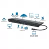 Manhattan USB-C dokas / šakotuvas su kortelių skaitytuvu ir MST, prievadai (x9): garso 3,5 mm, DisplayPort, Ethernet, HDMI, USB-A (x3), USB-C ir VGA, su maitinimo tiekimu (100 W) į USB-C prievadą (pastaba: reikalingas USB-C tinklo įkroviklis ir USB-C laidas), visi prievadai gali būti naudojami vienu metu