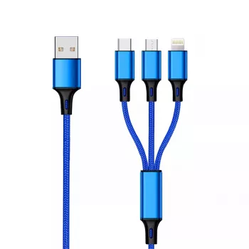 USB kabelis 2GO 797151 1,5 m USB B USB C/Micro-USB B/Lightning juoda mėlyna