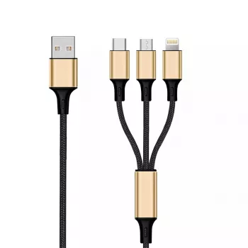 USB laidas 2GO 797152 3 m USB B USB C/Micro-USB B/Lightning juoda/auksinė