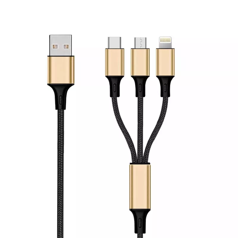 USB laidas 2GO 797152 3 m USB B USB C/Micro-USB B/Lightning juoda/auksinė