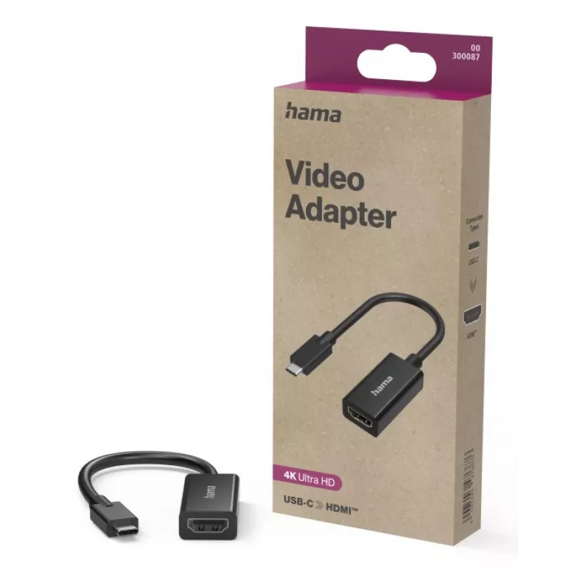 Vaizdo adapteris HAMA USB-C į HDMI Ultra‑HD 4K (modelis 00300087) — pasyvus vaizdo/garso perdavimas
