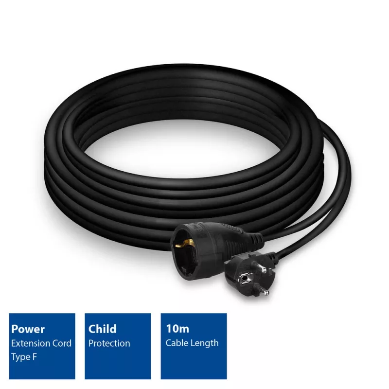 ACT Powercord ilginimo laidas CEE 7/7 kištukas (kampinis) - CEE 7/7 lizdas juodas 10 m
