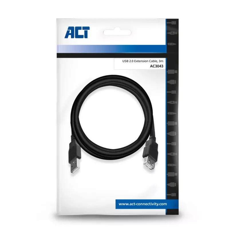 ACT USB 2.0 ilginamasis laidas A kištukas - A lizdas 3 metrai