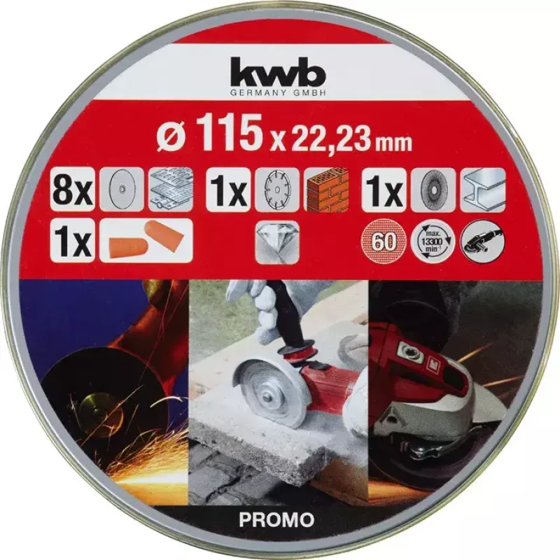 Pjovimo diskų KWB 712041 pradedančiųjų rinkinys 10 vnt. plokščiu centru plytoms, marmurui, plienui