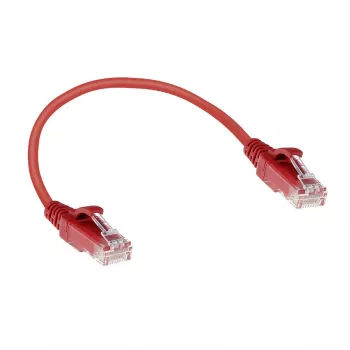 ACT raudonas 0,15 metro LSZH U/UTP CAT6 duomenų centro plonas pataisymo laidas su apsaugota jungtimi ir RJ45 jungtimis