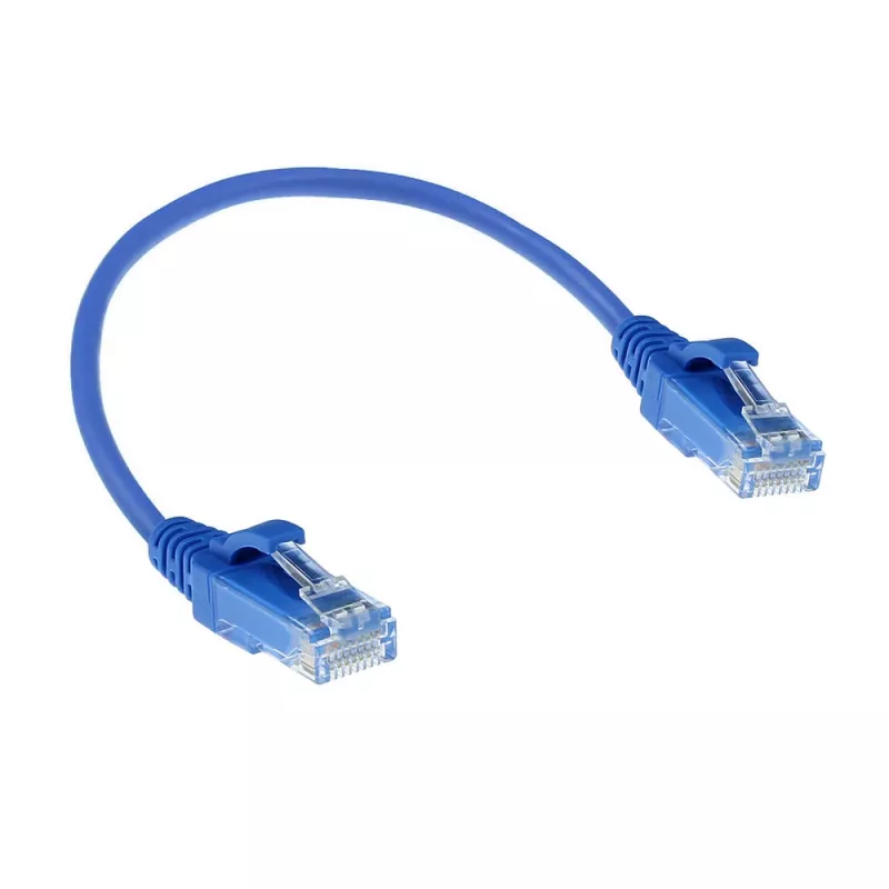 ACT Mėlynas 0,15 metro LSZH U/UTP CAT6 duomenų centro plonas komutacinis kabelis be užkabų su RJ45 jungtimis