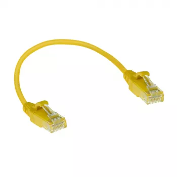 ACT geltonas 0,15 metro LSZH U/UTP CAT6 duomenų centro plonas pataisymo kabelis su apsaugotais RJ45 konektoriais