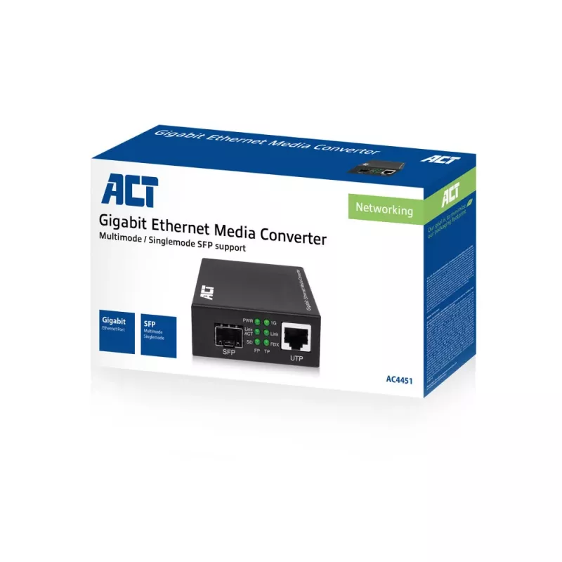 Tinklo medijos keitiklis ACT AC4451 1000 Mbit/s Daugiamodis Vienamodis Juodas