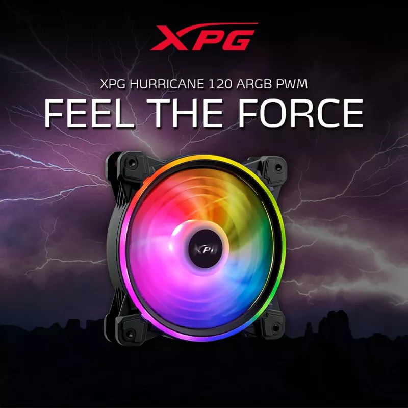 XPG HURRICANE 120 ARGB PWM juodas, Ventiliatorius, 12 cm, 600 RPM, 2000 RPM, juodas