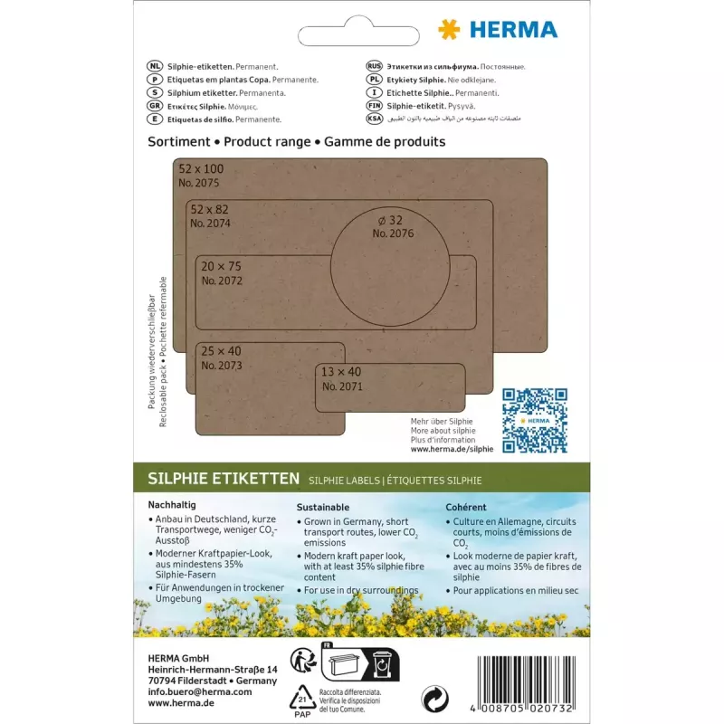 HERMA 2073 lipnios etiketės Suapvalintas stačiakampis Nuolatinis Rudas 384 vnt.