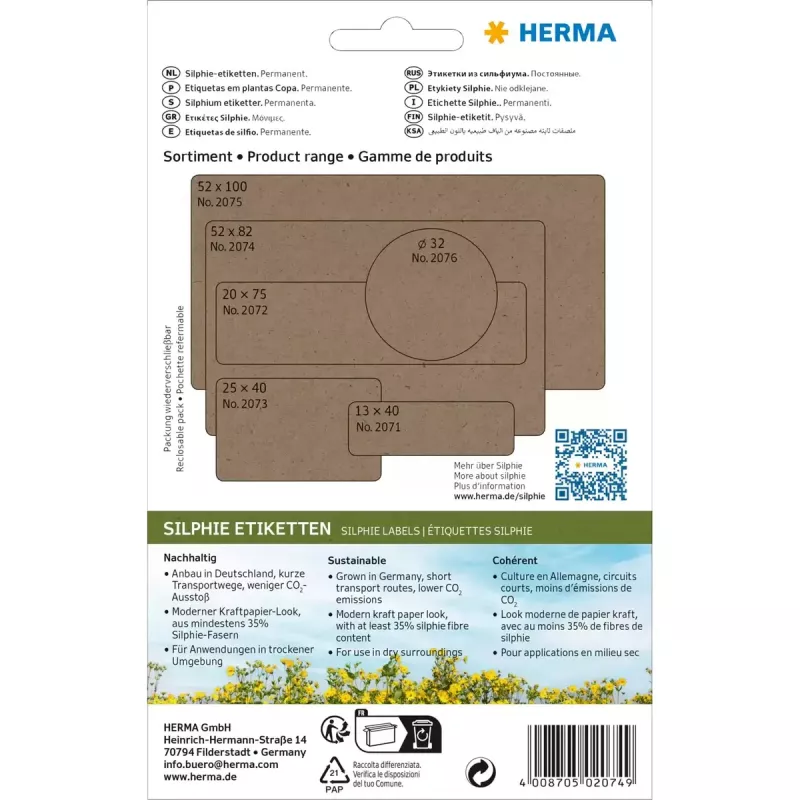 HERMA 2074 lipnios etiketės, suapvalintas stačiakampis, nuolatinis klijavimas, rudos, 52 x 82 mm, 96 vnt.