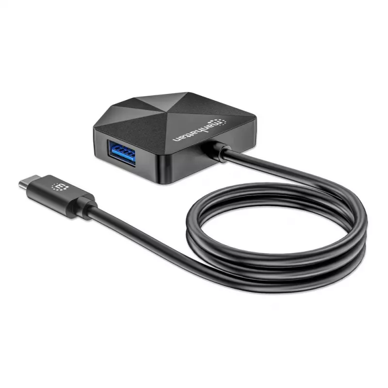 Manhattan USB-C ir USB-A kombinacijos dokas / šakotuvas, prievadai (4): USB-A (x2) ir USB-C (x2), 5 Gbps (USB 3.2 Gen1, dar vadinamas USB 3.0), kampinė forma, užtikrinanti lengvą prieigą prie prievadų, maitinama per USB (nereikia išorinio maitinimo šaltinio)
