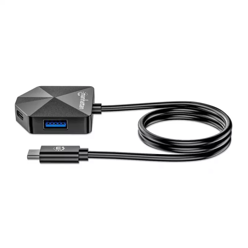 Manhattan USB-C ir USB-A kombinacijos dokas / šakotuvas, prievadai (4): USB-A (x2) ir USB-C (x2), 5 Gbps (USB 3.2 Gen1, dar vadinamas USB 3.0), kampinė forma, užtikrinanti lengvą prieigą prie prievadų, maitinama per USB (nereikia išorinio maitinimo šaltinio)