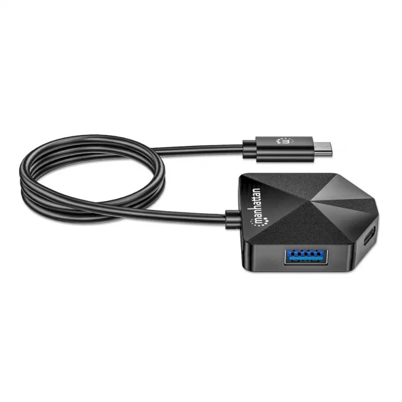 Manhattan USB-C ir USB-A kombinacijos dokas / šakotuvas, prievadai (4): USB-A (x2) ir USB-C (x2), 5 Gbps (USB 3.2 Gen1, dar vadinamas USB 3.0), kampinė forma, užtikrinanti lengvą prieigą prie prievadų, maitinama per USB (nereikia išorinio maitinimo šaltinio)