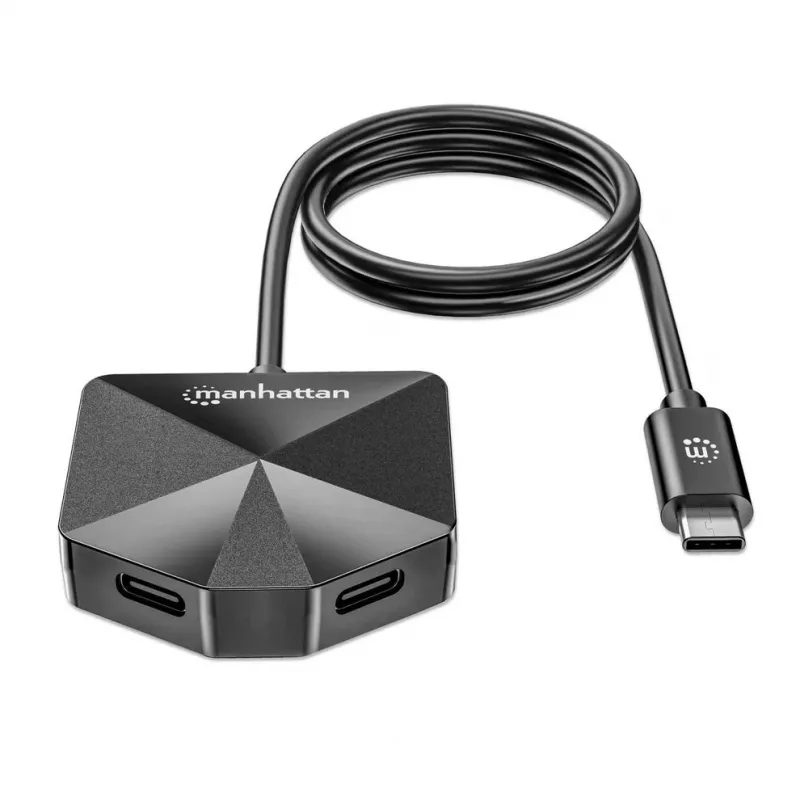 Manhattan USB-C ir USB-A kombinacijos dokas / šakotuvas, prievadai (4): USB-A (x2) ir USB-C (x2), 5 Gbps (USB 3.2 Gen1, dar vadinamas USB 3.0), kampinė forma, užtikrinanti lengvą prieigą prie prievadų, maitinama per USB (nereikia išorinio maitinimo šaltinio)