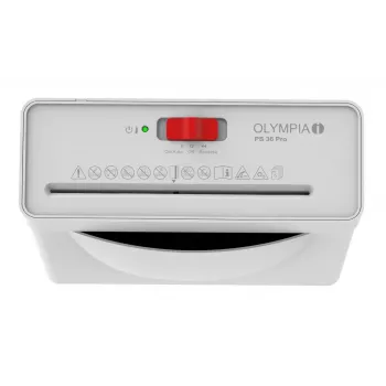 Popieriaus smulkintuvas Olympia PS 36 Pro — juostelinis smulkinimas, 8 L krepšys, 72 dB, baltas