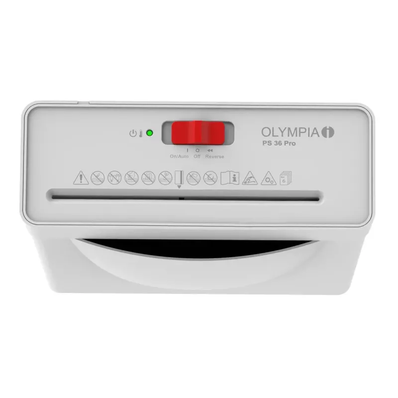 Popieriaus smulkintuvas Olympia PS 36 Pro — juostelinis smulkinimas, 8 L krepšys, 72 dB, baltas