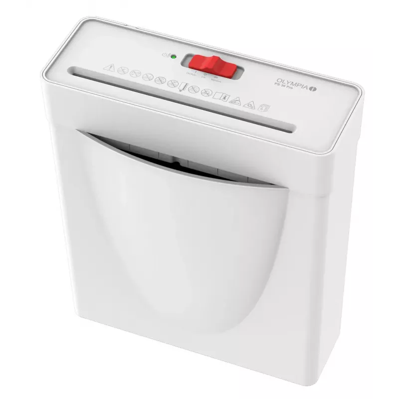 Popieriaus smulkintuvas Olympia PS 36 Pro — juostelinis smulkinimas, 8 L krepšys, 72 dB, baltas
