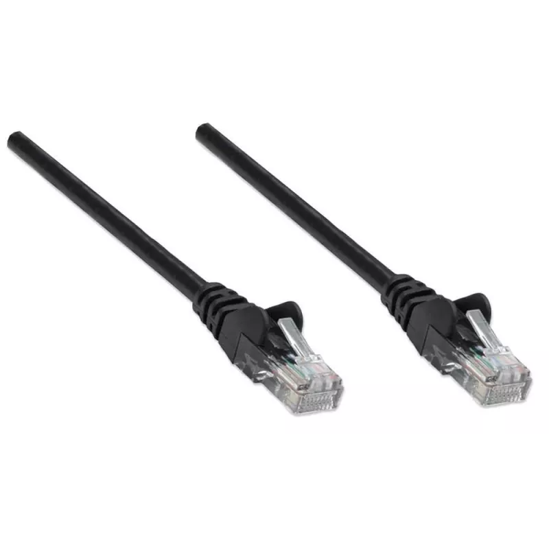 Intellinet tinklo komutacinis kabelis, Cat5e, 7,5 m, juodas, CCA, U/UTP, PVC, RJ45, auksuoti kontaktai, be užkabinimų, su apsaugine mova, garantija visam naudojimo laikui