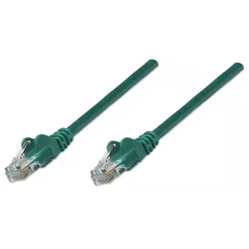 Intellinet tinklo komutacinis kabelis, Cat5e, 7,5 m, žalias, CCA, U/UTP, PVC, RJ45, paauksuoti kontaktai, užkabinimų nesukelianti, su apsaugine mova, garantija visam naudojimo laikui